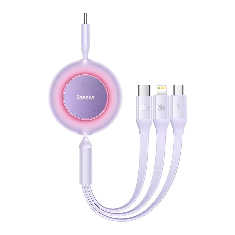 Baseus 100 W 3in1 Retractable Fast Charging Cable  USBC Lightning  Micro USB In One 8