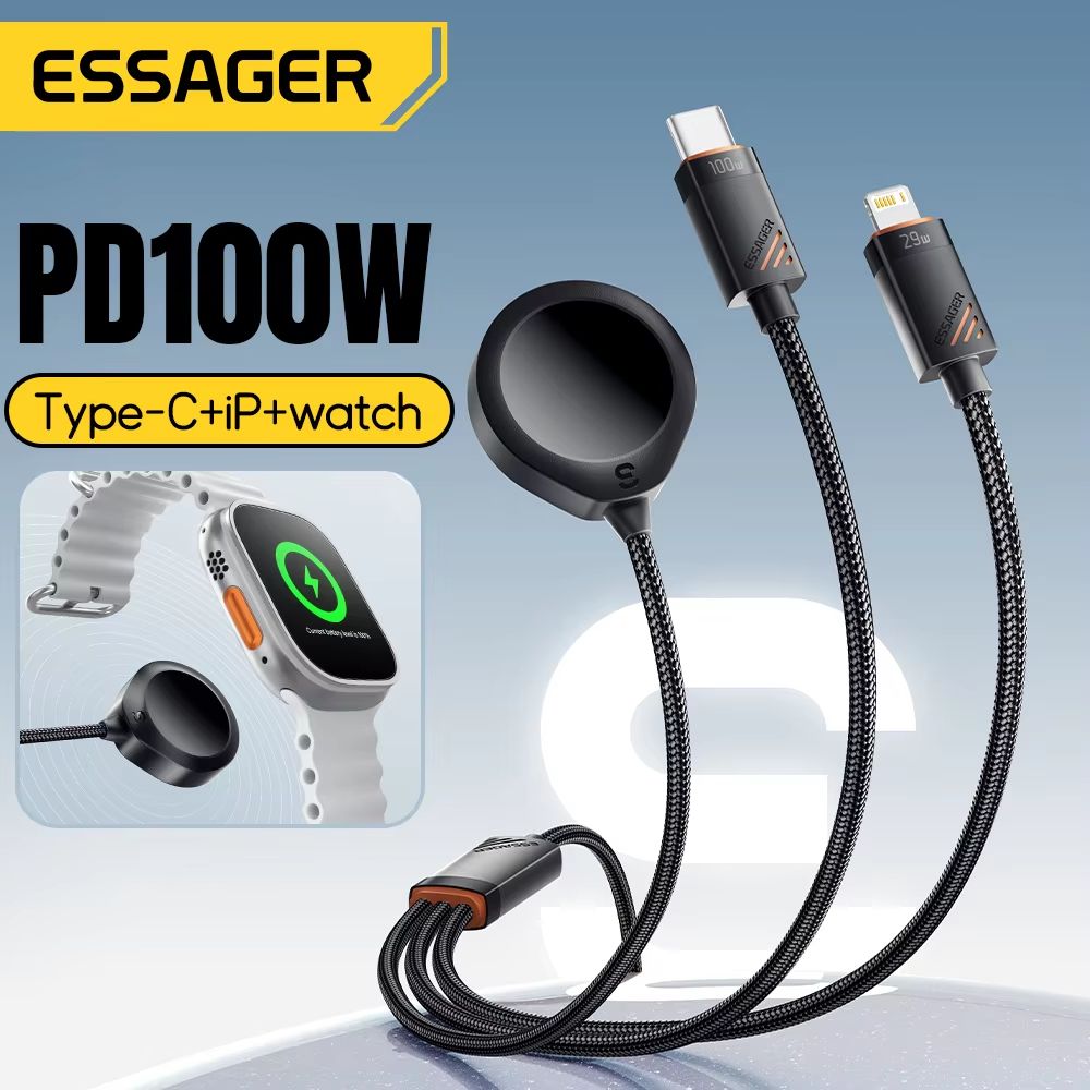 ESSAGER 3in1 100 W MultiConnector Fast Charging Cable  USBC Lightning  MicroMulti For IPhone IWatch 1
