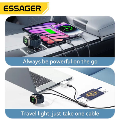 ESSAGER 3in1 100 W MultiConnector Fast Charging Cable  USBC Lightning  MicroMulti For IPhone IWatch 5