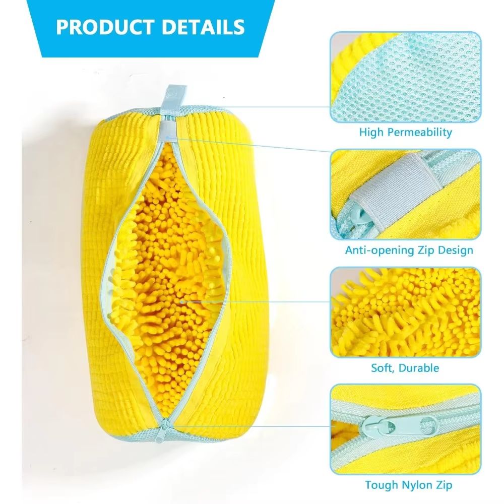 Durable Shoe Washing Machine Bag  Yellow With Blue Zipper Universal Laundry Bag For Sneakers  Casua 1