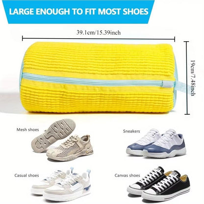 Durable Shoe Washing Machine Bag  Yellow With Blue Zipper Universal Laundry Bag For Sneakers  Casua 2