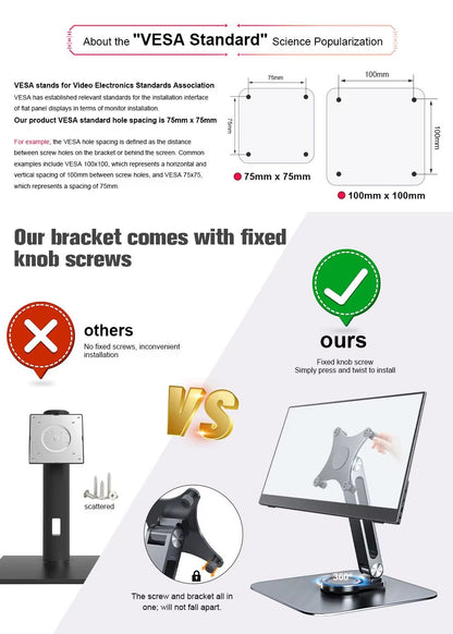 Aluminum Alloy 360deg Rotating Monitor Stand  Adjustable TableMounted Bracket With M4 Screw Base  H 3