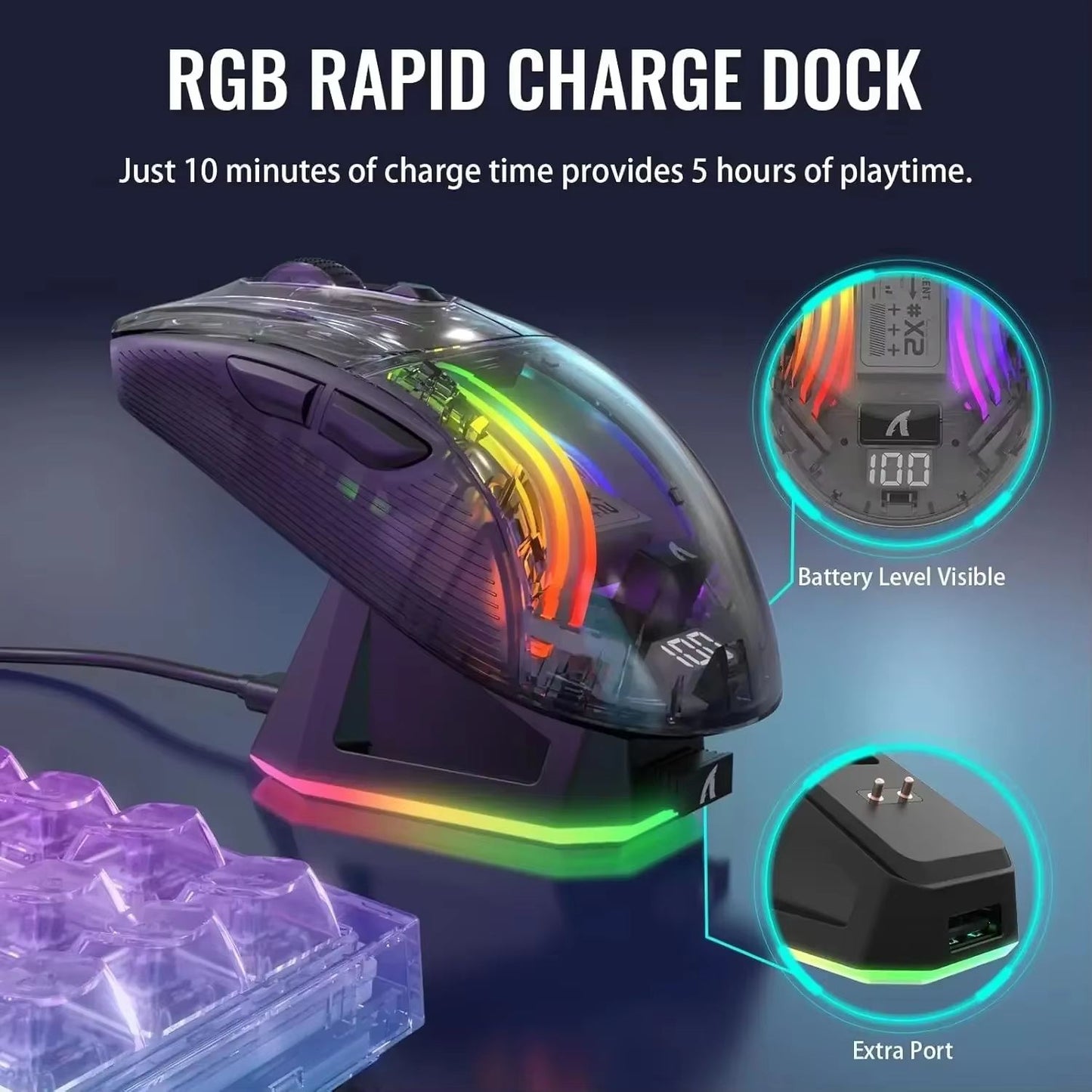 ATTACK SHARK X2 Pro Transparent Shell Wireless Gaming Mouse – Tri-Mode (2.4G / BT / Wired) with RGB Dock & Up to 4000 dp