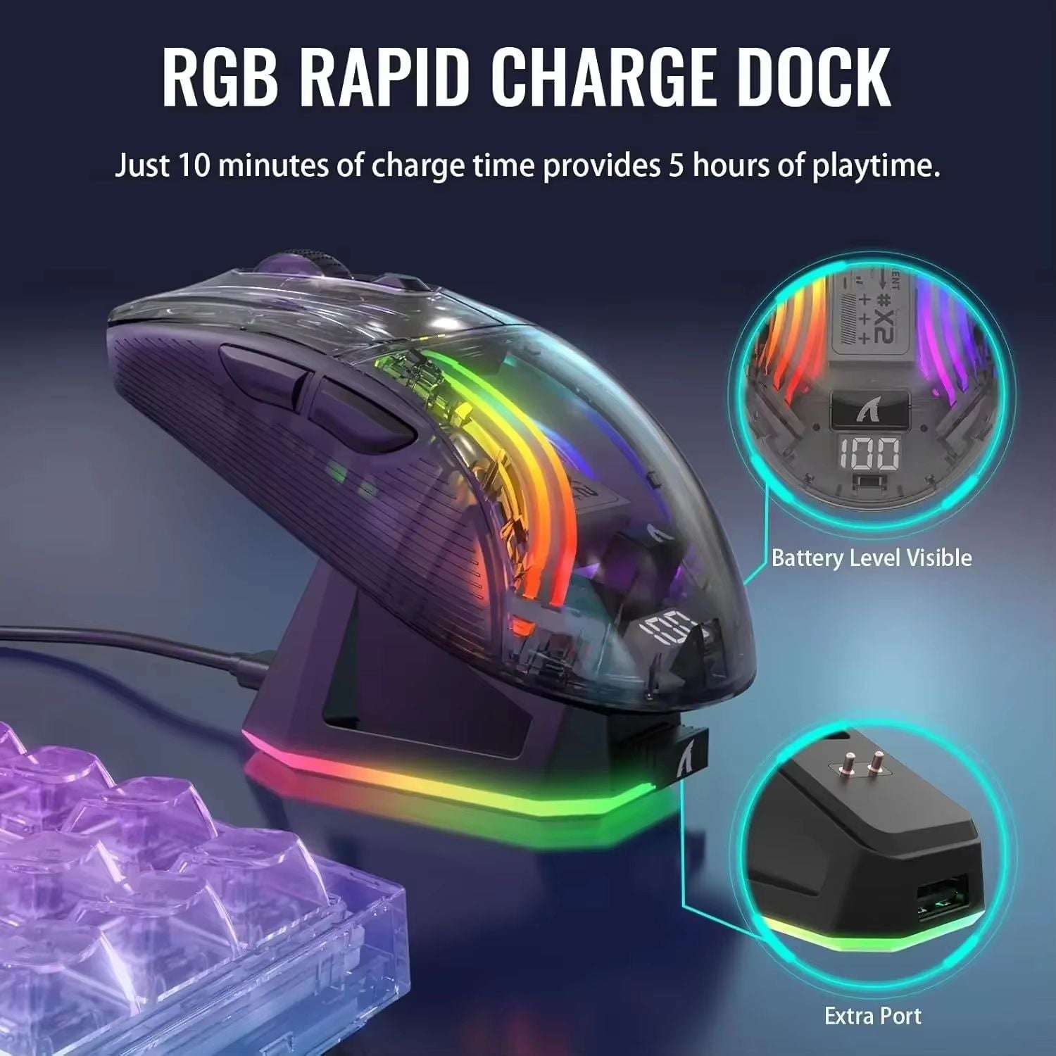 ATTACK SHARK X2 Pro Transparent Shell Wireless Gaming Mouse – Tri-Mode (2.4G / BT / Wired) with RGB Dock & Up to 4000 dp
