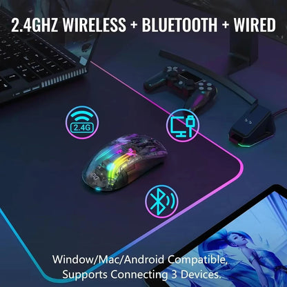 ATTACK SHARK X2 Pro Transparent Shell Wireless Gaming Mouse  TriMode 24G  BT  Wired With RGB Dock   4