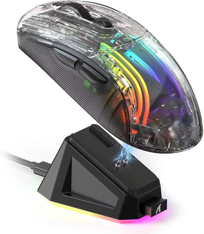 ATTACK SHARK X2 Pro Transparent Shell Wireless Gaming Mouse  TriMode 24G  BT  Wired With RGB Dock   5