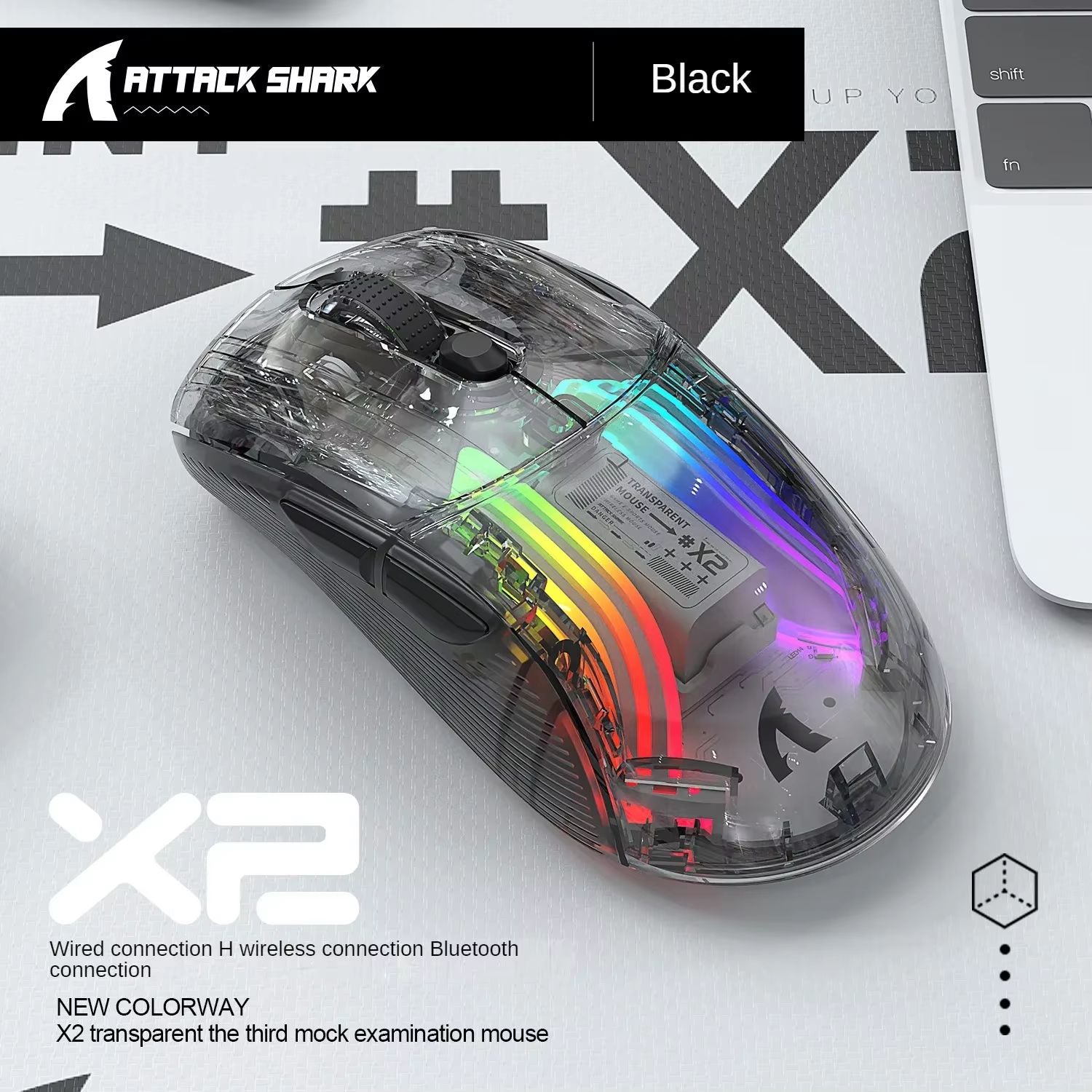 ATTACK SHARK X2 Pro Transparent Shell Wireless Gaming Mouse  TriMode 24G  BT  Wired With RGB Dock   7