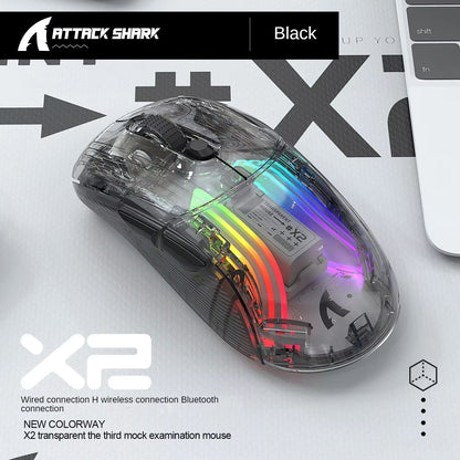 ATTACK SHARK X2 Pro Transparent Shell Wireless Gaming Mouse  TriMode 24G  BT  Wired With RGB Dock   7