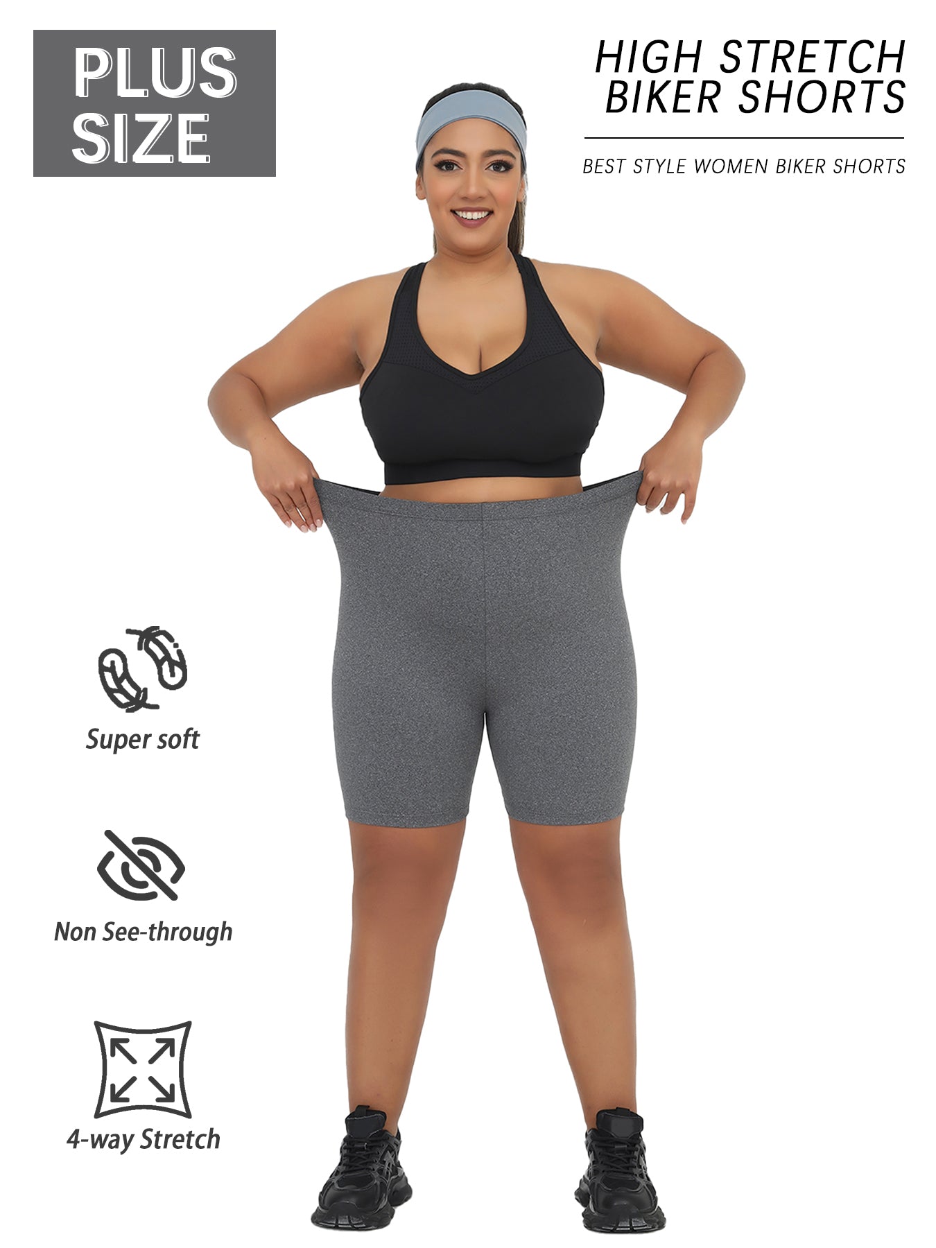 Super Soft Plus Size Biker Shorts For Women, No See Through, Workout, Running, Yoga, Athletic Shorts