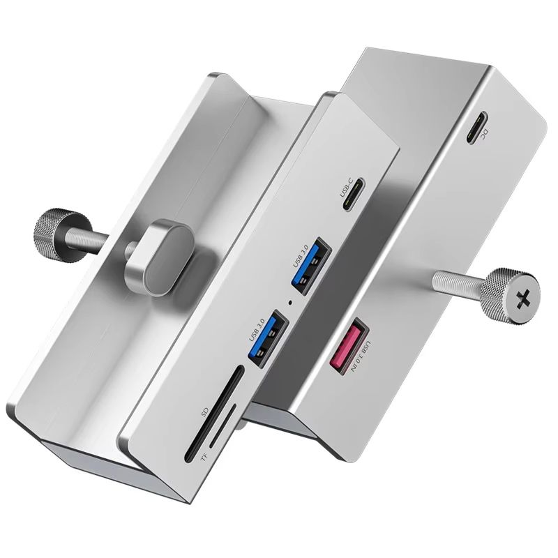 Aluminum Type-C 4-Port USB 3.0 Hub with Phone Holder & Memory Card Reader – Solid Multi-Device Dock