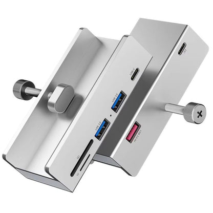 Aluminum Type-C 4-Port USB 3.0 Hub with Phone Holder & Memory Card Reader – Solid Multi-Device Dock