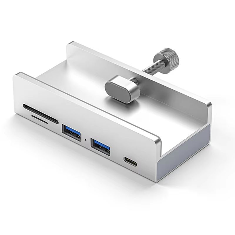 Aluminum TypeC 4Port USB 30 Hub With Phone Holder  Memory Card Reader  Solid MultiDevice Dock 10