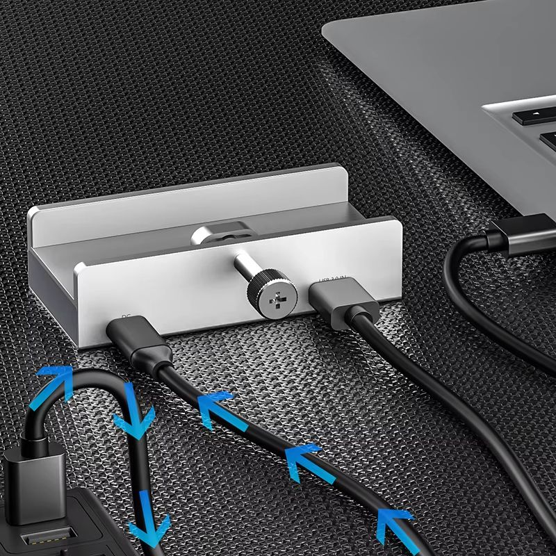 Aluminum TypeC 4Port USB 30 Hub With Phone Holder  Memory Card Reader  Solid MultiDevice Dock 2