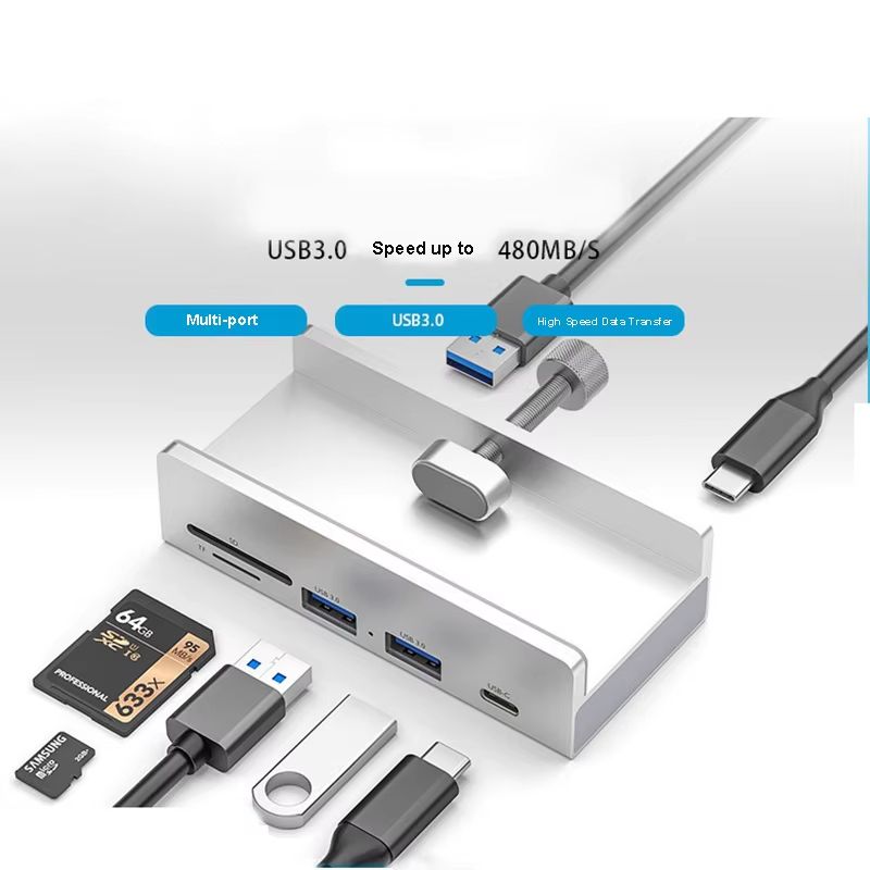 Aluminum TypeC 4Port USB 30 Hub With Phone Holder  Memory Card Reader  Solid MultiDevice Dock 3