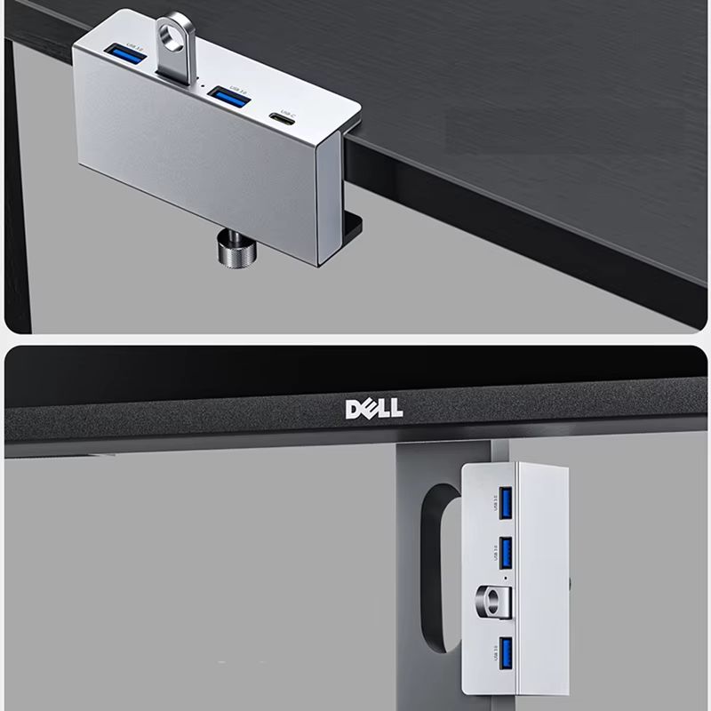 Aluminum TypeC 4Port USB 30 Hub With Phone Holder  Memory Card Reader  Solid MultiDevice Dock 4