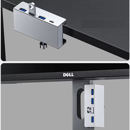 Aluminum TypeC 4Port USB 30 Hub With Phone Holder  Memory Card Reader  Solid MultiDevice Dock 4