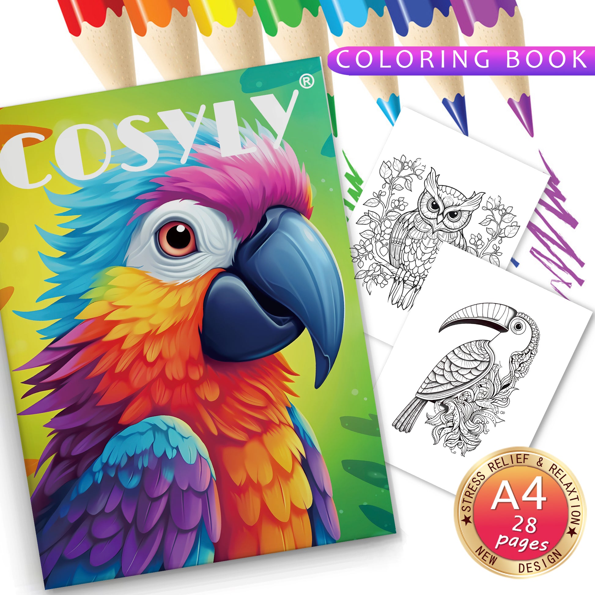 Animal Character Coloring Book, Mandala Flowers, Stress Relief, Relaxation Art