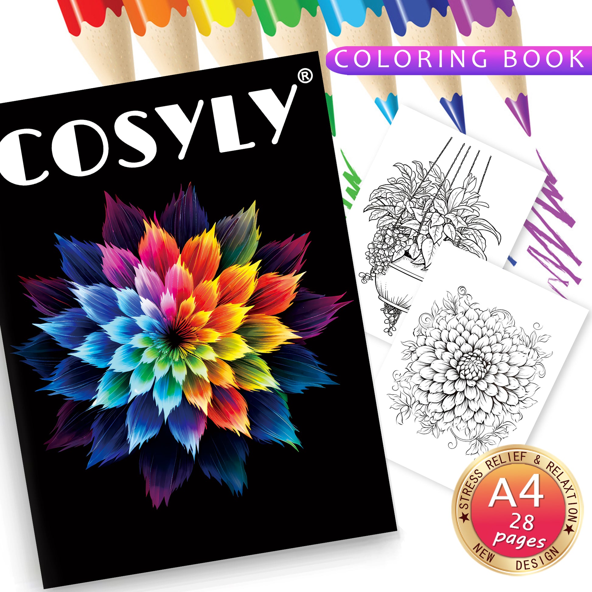Animal Character Coloring Book Mandala Flowers Stress Relief Relaxation Art 17