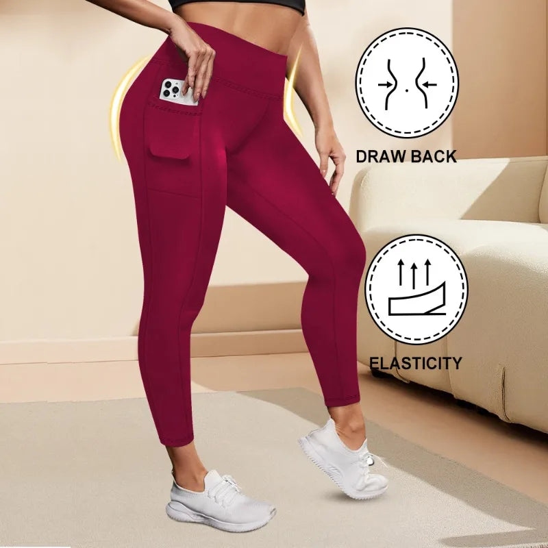 Women's High Waisted Yoga Leggings with Pockets, Plus Size, Butt Lifting Workout Leggings, Elastic Activewear for Gym