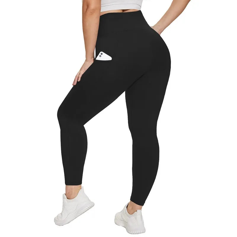 Women's High Waisted Yoga Leggings with Pockets, Plus Size, Butt Lifting Workout Leggings, Elastic Activewear for Gym