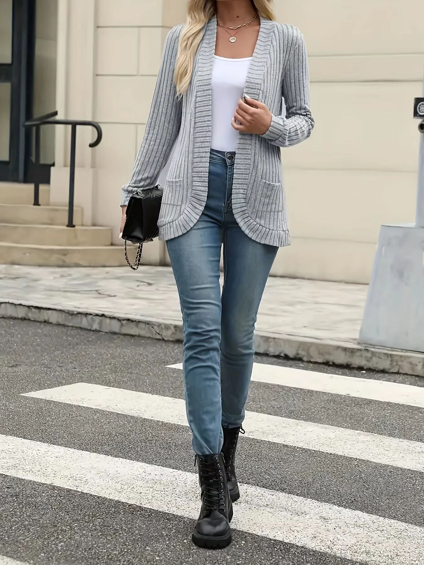 PitStripe Brushed Knit Cardigan Jacket  Womens SolidColor Casual Knit Outerwear 2