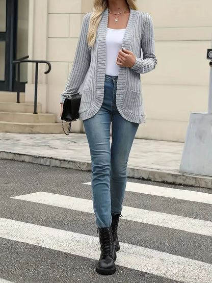 PitStripe Brushed Knit Cardigan Jacket  Womens SolidColor Casual Knit Outerwear 2