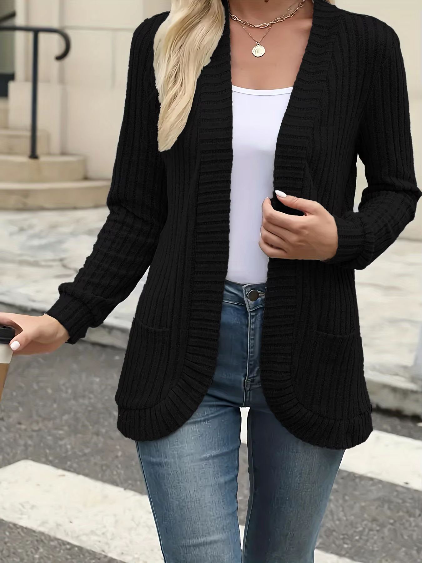 PitStripe Brushed Knit Cardigan Jacket  Womens SolidColor Casual Knit Outerwear 5