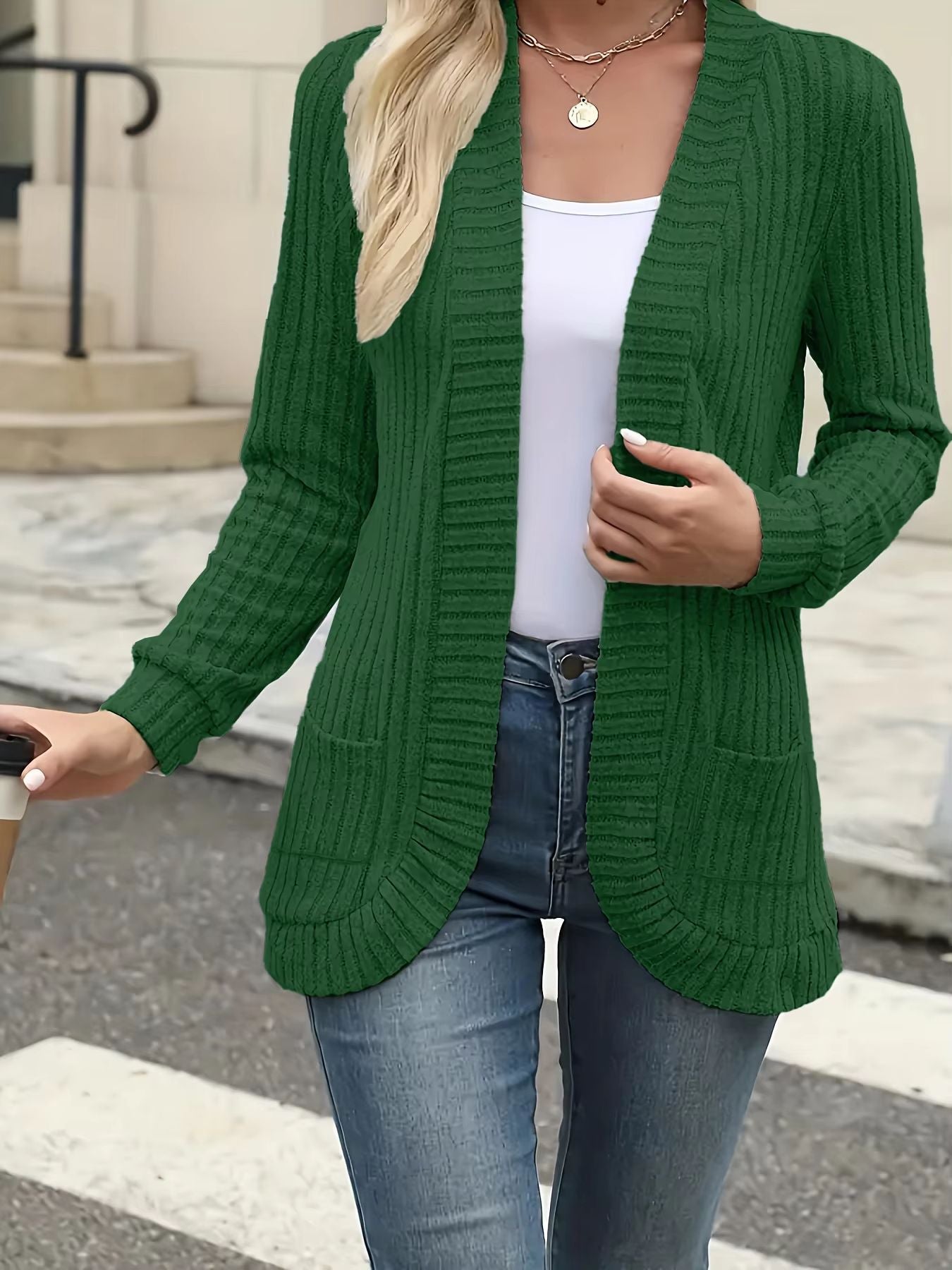 PitStripe Brushed Knit Cardigan Jacket  Womens SolidColor Casual Knit Outerwear 6