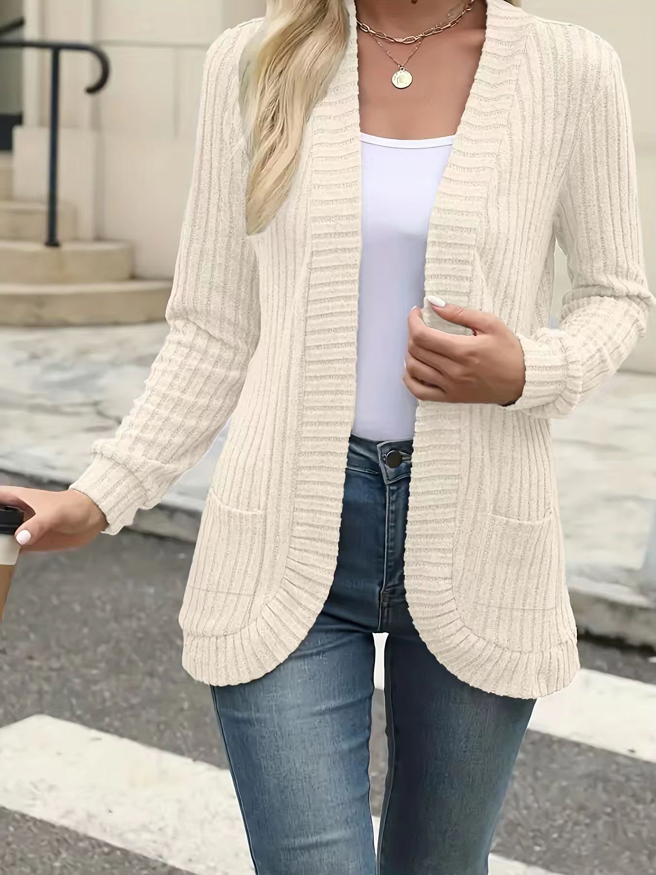 PitStripe Brushed Knit Cardigan Jacket  Womens SolidColor Casual Knit Outerwear 7