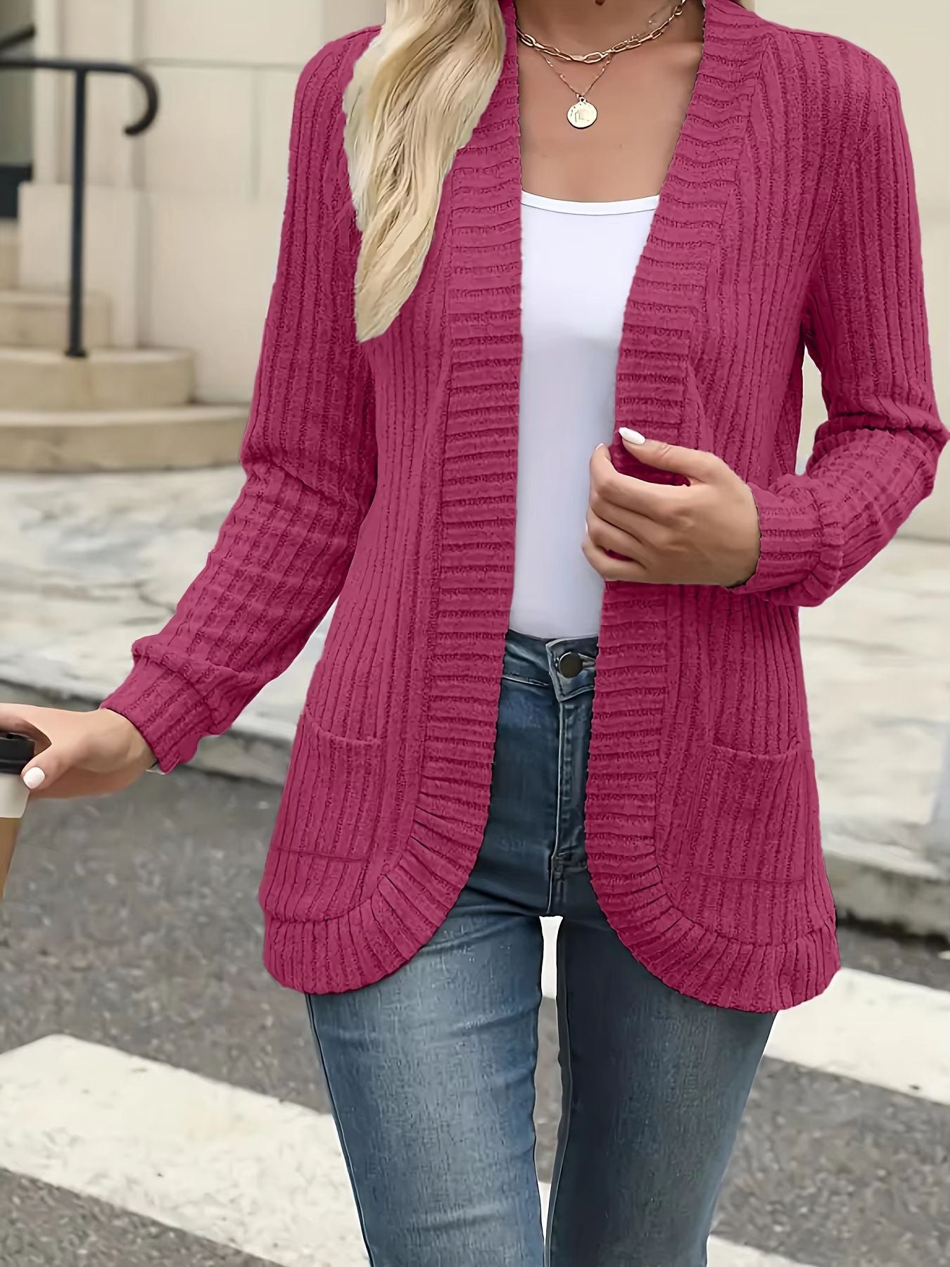 PitStripe Brushed Knit Cardigan Jacket  Womens SolidColor Casual Knit Outerwear 8