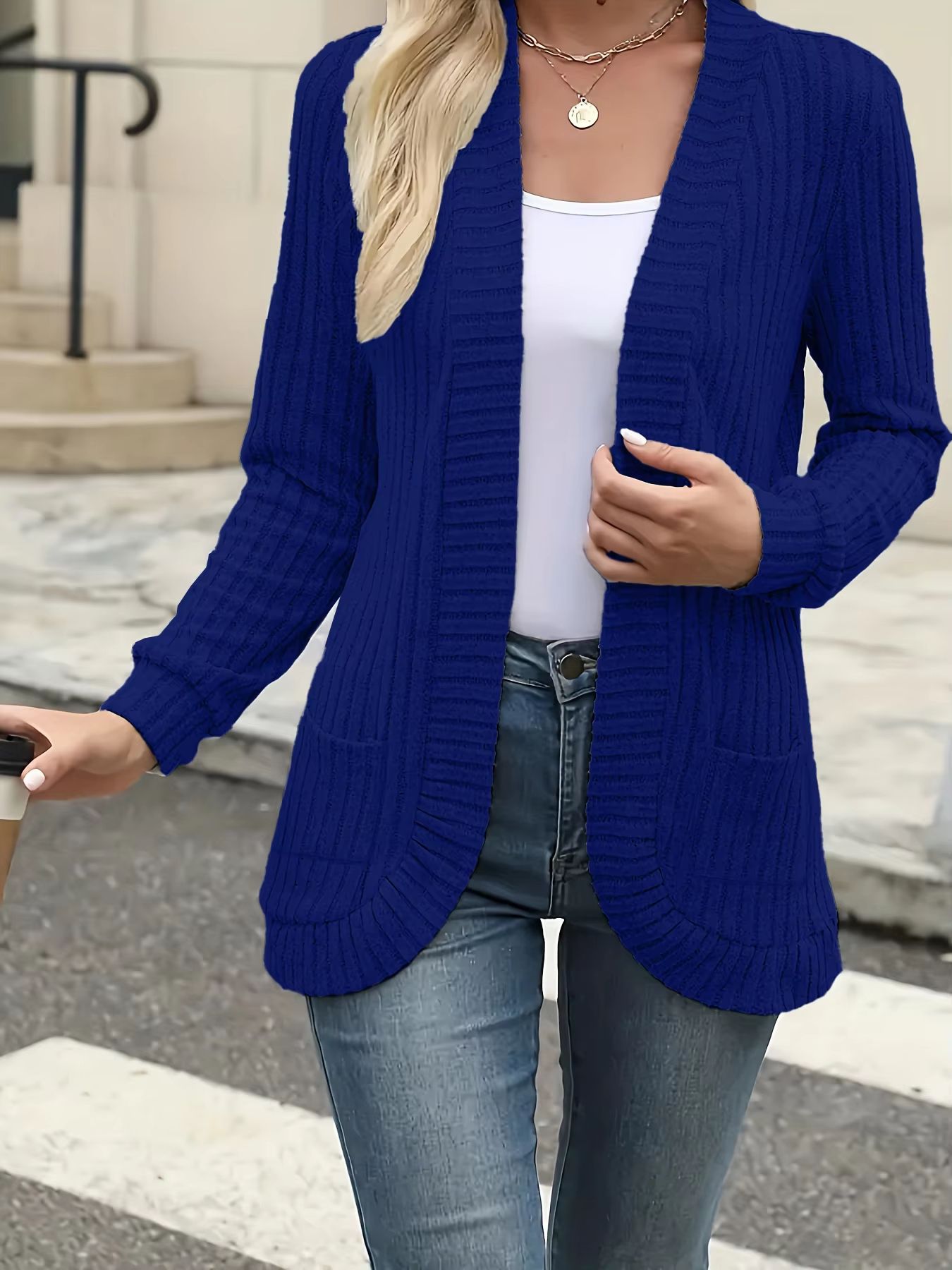 PitStripe Brushed Knit Cardigan Jacket  Womens SolidColor Casual Knit Outerwear 10