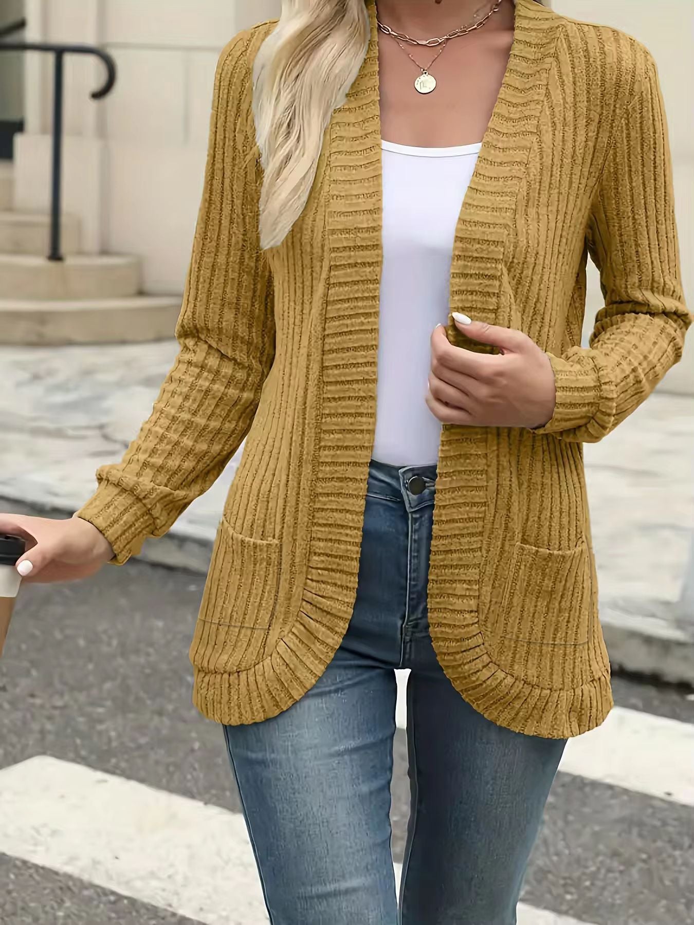 PitStripe Brushed Knit Cardigan Jacket  Womens SolidColor Casual Knit Outerwear 12