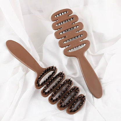 Hollow Boar Bristle Hair Comb & Scalp-Massage Brush – Detangling & Styling Tool for Women with Curly, Wavy or Straight H