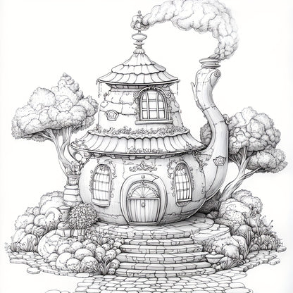 Dreamy Teapot House Coloring Book For Adult Premium Drawing Supplies Unique Birthday Party Gift 1