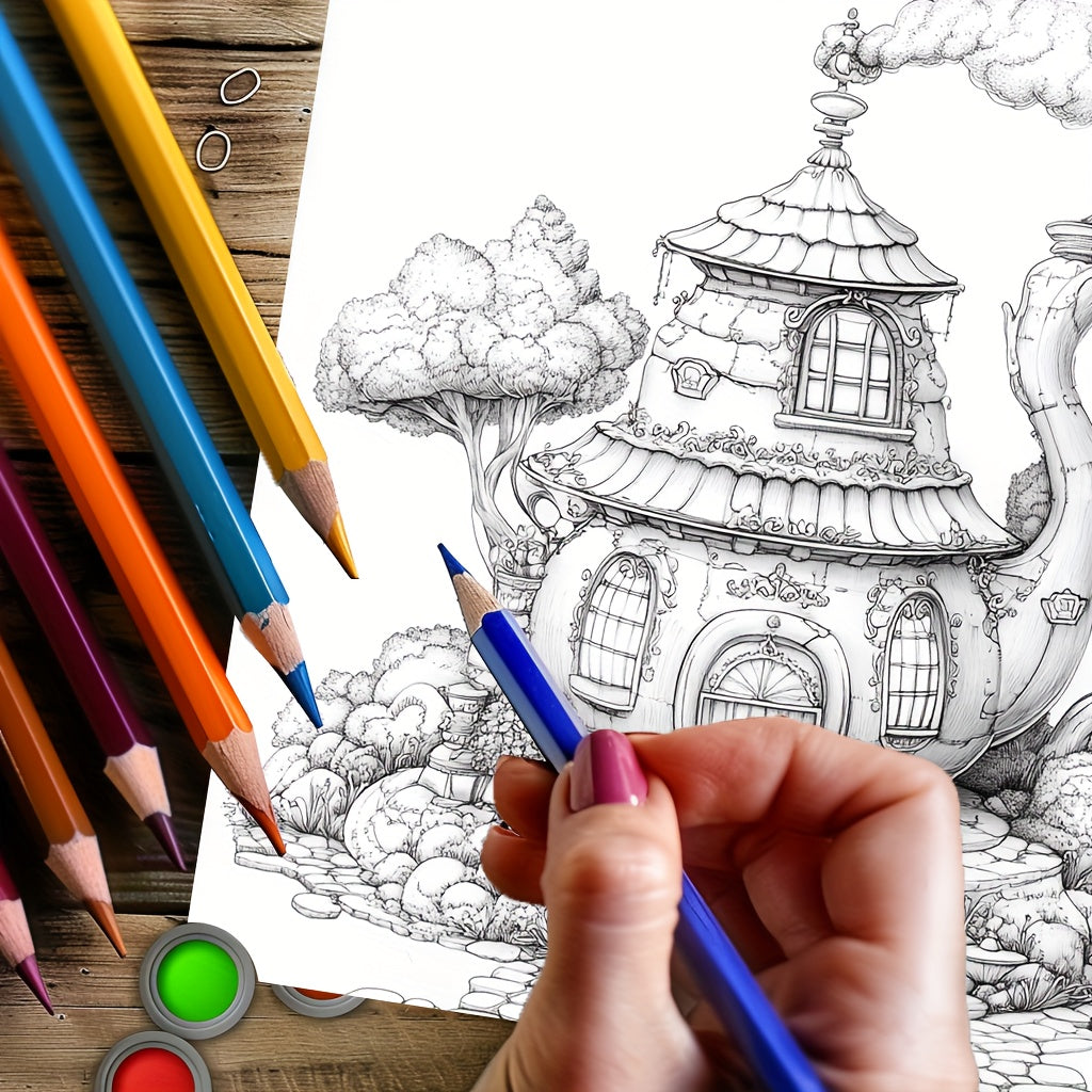 Dreamy Teapot House Coloring Book For Adult Premium Drawing Supplies Unique Birthday Party Gift 3