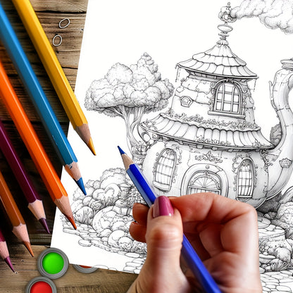 Dreamy Teapot House Coloring Book For Adult Premium Drawing Supplies Unique Birthday Party Gift 3