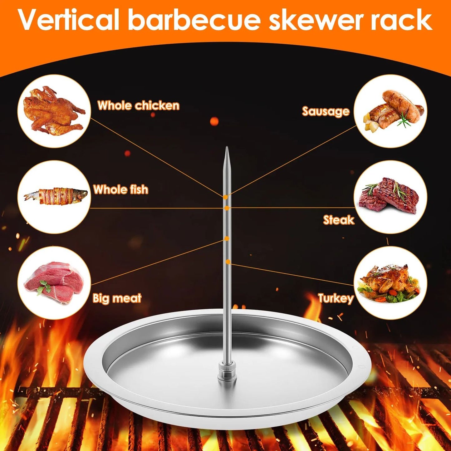 Al Pastor Vertical Barbecue Skewer Stand With Stainless Steel Tray 4