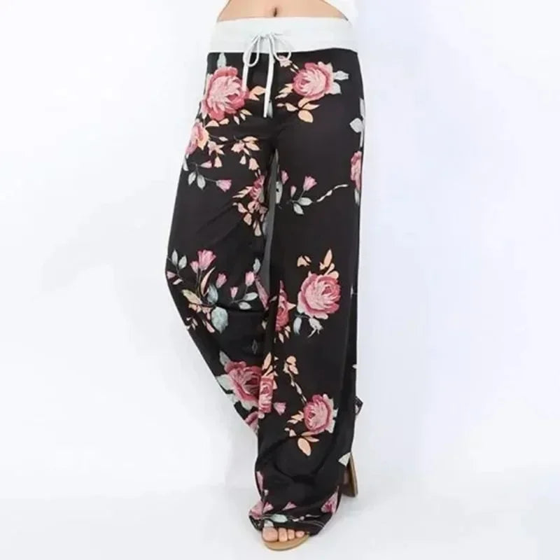 Women's Loose Fit Lounge Pants, Stretch Yoga Pants, Casual Wide Leg Printing Pajama Pants with Drawstring