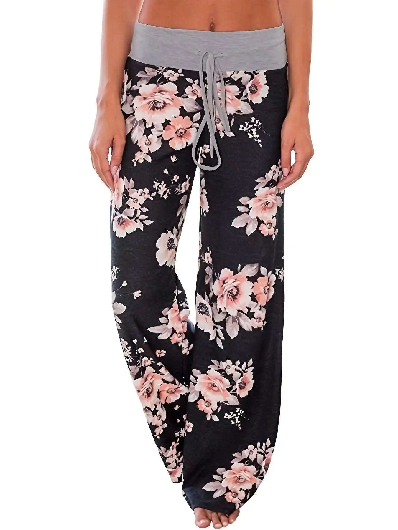 Women's Loose Fit Lounge Pants, Stretch Yoga Pants, Casual Wide Leg Printing Pajama Pants with Drawstring