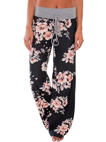Women's Loose Fit Lounge Pants, Stretch Yoga Pants, Casual Wide Leg Printing Pajama Pants with Drawstring