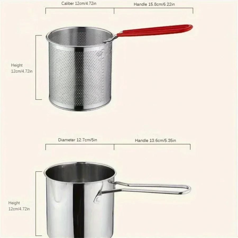 Stainless Steel Fryer With Basket And Strainer Small Oil Pot For French Fries Chicken Wings 5