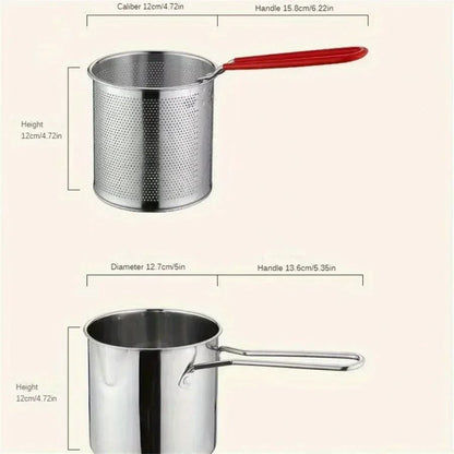 Stainless Steel Fryer With Basket And Strainer Small Oil Pot For French Fries Chicken Wings 5