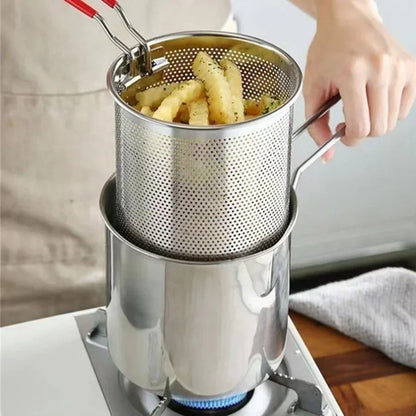 Stainless Steel Fryer With Basket And Strainer Small Oil Pot For French Fries Chicken Wings 6