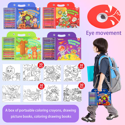 Childrens Coloring Book Set, Drawing Book with Colorful Crayon, Christmas, Halloween, Animal, Space Edition
