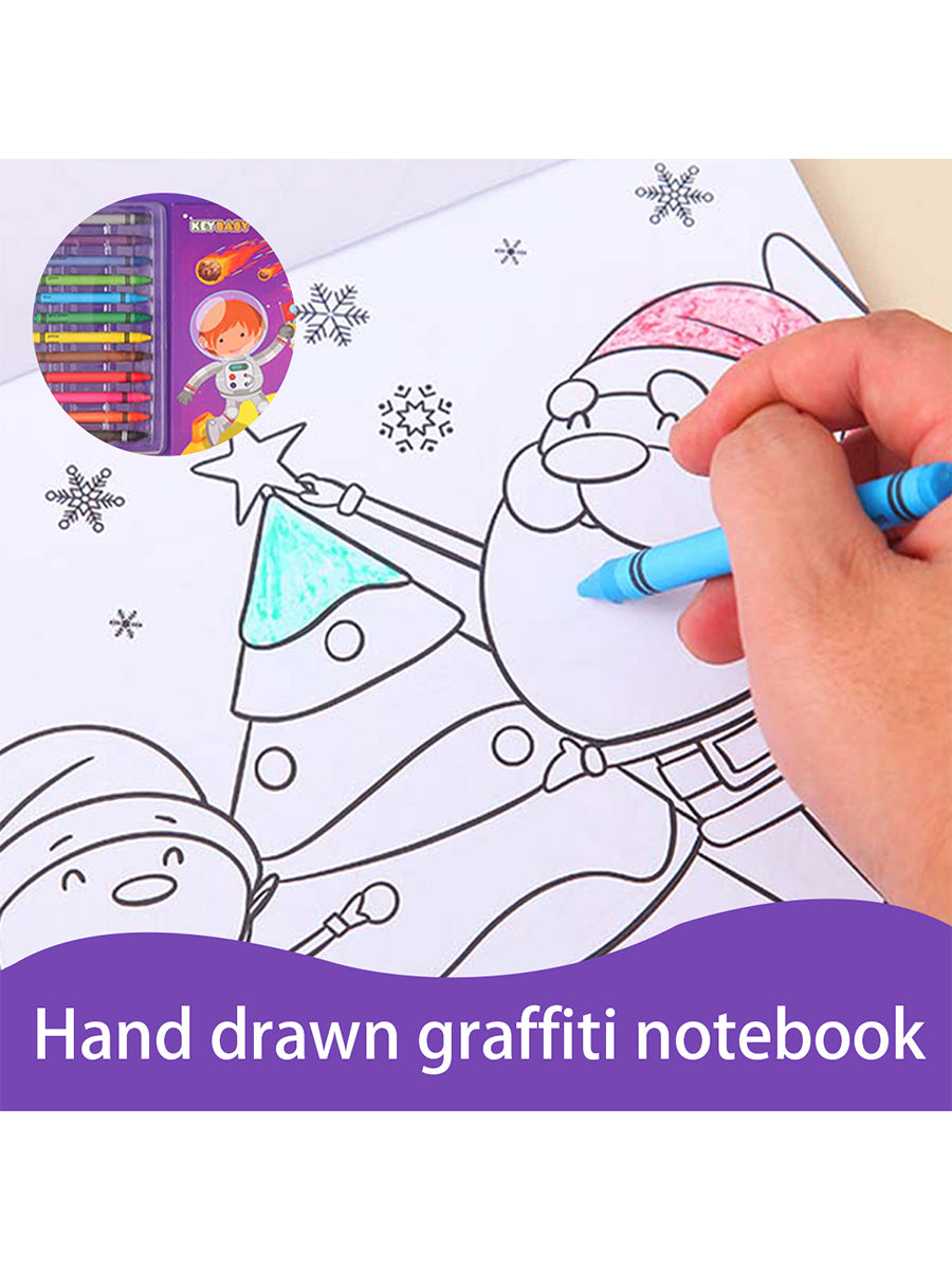 Childrens Coloring Book Set, Drawing Book with Colorful Crayon, Christmas, Halloween, Animal, Space Edition