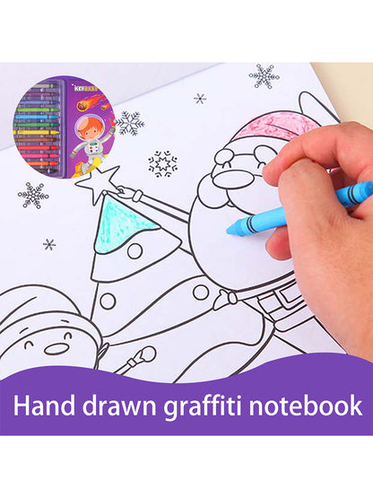 Childrens Coloring Book Set, Drawing Book with Colorful Crayon, Christmas, Halloween, Animal, Space Edition