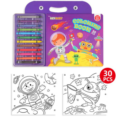 Childrens Coloring Book Set, Drawing Book with Colorful Crayon, Christmas, Halloween, Animal, Space Edition