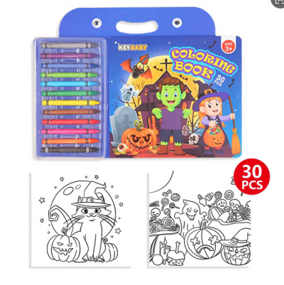 Childrens Coloring Book Set, Drawing Book with Colorful Crayon, Christmas, Halloween, Animal, Space Edition