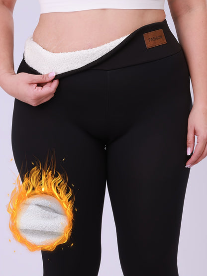 Warm Plus Size Leggings, High Waisted Fleece Lined, Thick Stretchy Long Pants for Cold Weather