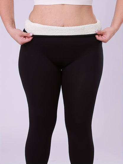 Warm Plus Size Leggings, High Waisted Fleece Lined, Thick Stretchy Long Pants for Cold Weather